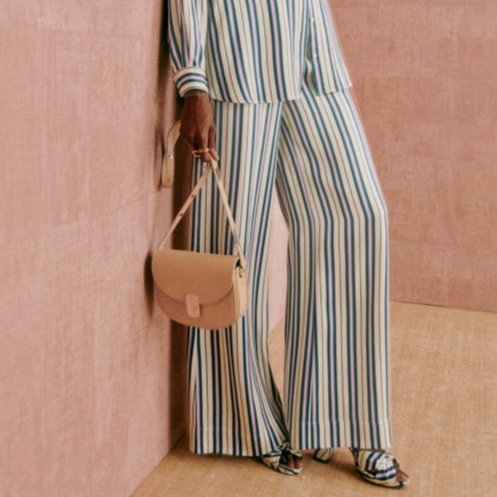 Sezane Striped Wide-Leg Satin Pants